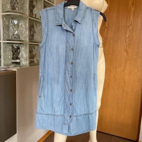 Soft Blue Denim CLOTH & STONE Sleeveless Loose-Fitting Shirt-Dress XS - Picture 2 of 9